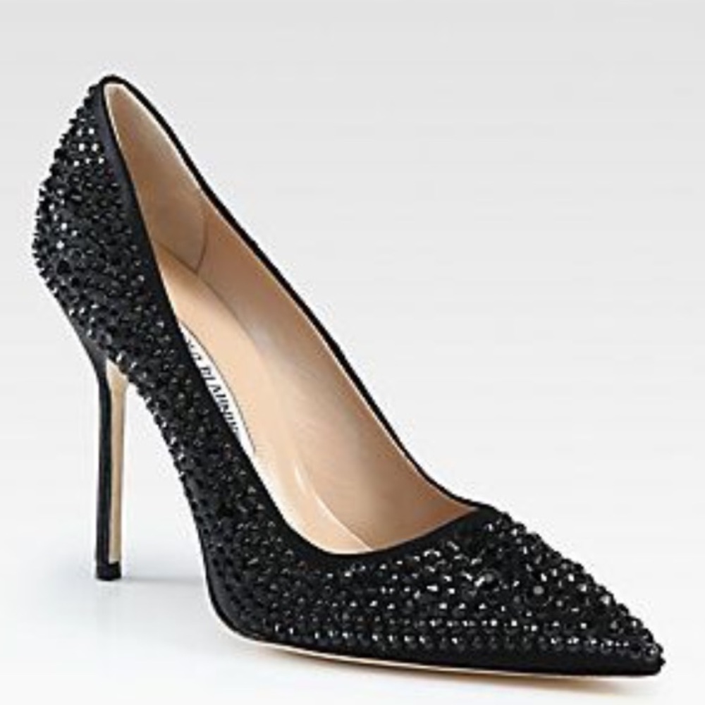 SOLD❗Manolo Blahnik BB Jet Crystal-Coated Satin Pumps - Picture 2 of 9